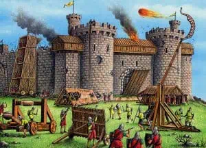 A Trebuchet Catapult Siege Attack on a Castle