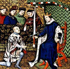 Bertrand du Guesclin being knighted