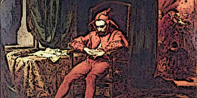 Medieval Jester rests after performance