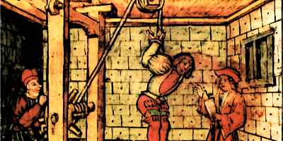 Hans Spies being tortured on a Strappado
