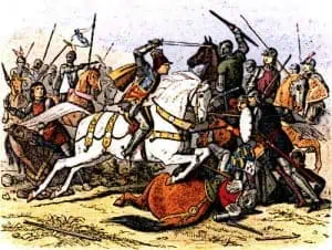 Medieval King Richard III is pictured in the midst of battle