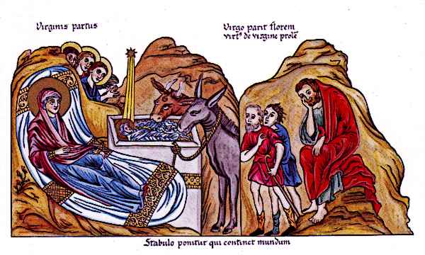 Nativity of Christ Medieval Christmas Hortus Deliciarum Die Geburt Christi