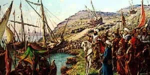 Battle during Siege of Constantinople Theodosian Walls Golden Horn harbour