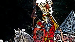 medieval knight ready for jousting tournament